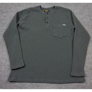 Seager Henley Shirt Mens Medium Dark Gray Waffle Knit Cotton Pocket Heavyweight